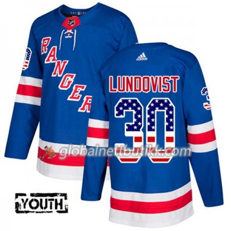 New York Rangers Hockeydrakt Henrik Lundqvist 30 2017-2018 USA Flag Fashion Blå Adidas Authentic - Barn